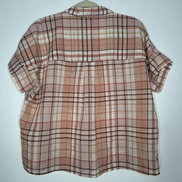 Madewell Park Popover Plaid Short Sleeve Shirt Size Medium Cotton Blend Office - Picture 2 of 13